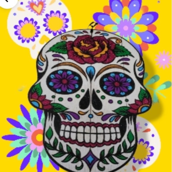 Halloween Decor Sugar Skull Sign - Picture 2 of 9